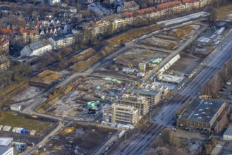 Aerial view, construction site Kronprinzenviertel for new construction of flats Am Wasserturm