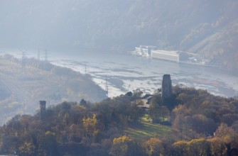 Aerial view, autumnal forest at Hohensyburg with Kaiser-Wilhelm monument and Vincketurm as well as