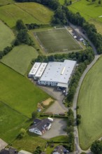 Aerial view, company premises Lange GmbH Metallverarbeitung und Sportplatz SpVg Iseringhausen,