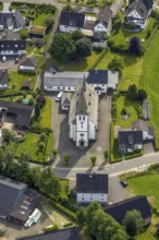 Aerial view, catholic church St. Antonius Einsiedler, Iseringhausen, Drolshagen, Sauerland, North