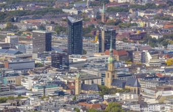 City centre view with protestant church St Marien, St. Reinoldikirche, IWO Hochhaus, RWE Tower and