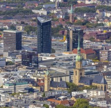 City centre view with protestant church St Marien, St. Reinoldikirche, IWO Hochhaus, RWE Tower and