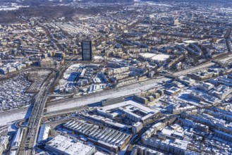 Aerial photo, city centre, ARAG Tower, Düsseltal, Düsseldorf, Rhineland, North Rhine-Westphalia,