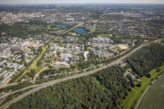 Aerial view, Heinrich-Heine-University in the district Bilk in Düsseldorf, Rhineland, North