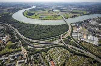 Aerial view, Üdesheimer Rheinbogen and motorway A46 exit Bilk as well as Fleher bridge and Fleher