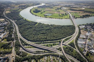 Aerial view, Üdesheimer Rheinbogen and motorway A46 exit Bilk as well as Fleher bridge and Fleher