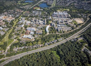 Aerial view, Heinrich-Heine-University in the district Bilk in Düsseldorf, Rhineland, North