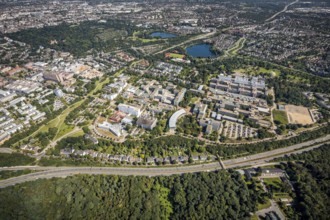 Aerial view, Heinrich-Heine-University in the district Bilk in Düsseldorf, Rhineland, North