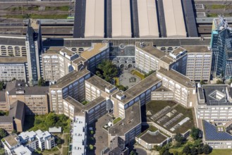 Aerial view, Düsseldorf main station and station forecourt at Konrad-Adenauer-Platz /
