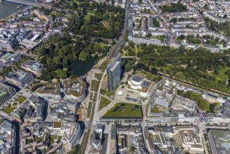 Aerial view, Dreischeibenhaus and Düsseldorfer Schauspielhaus as well as Kö Bogen II with hornbeam