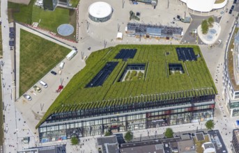 Aerial view, new construction of the Kö Bogen II business centre with hornbeam growth at