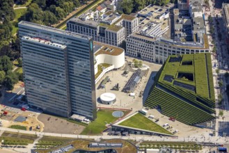 Aerial view, Dreischeibenhaus and Düsseldorfer Schauspielhaus as well as Kö Bogen II with hornbeam