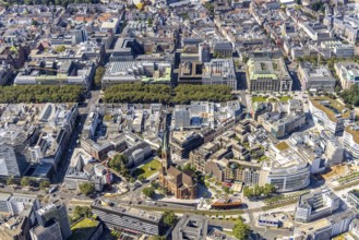 Aerial view, Düsseldorf Kö Königsallee shopping district and St. John's Church with
