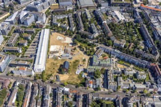 Aerial view, construction site Ulmer Höh and new construction city quarter maxfrei in the district