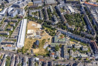 Aerial view, construction site Ulmer Höh and new construction city quarter maxfrei in the district