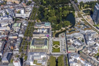 Aerial view, commercial buildings Galeria Kaufhof, Steigenberger Hotel and Deutsche Oper am Rhein