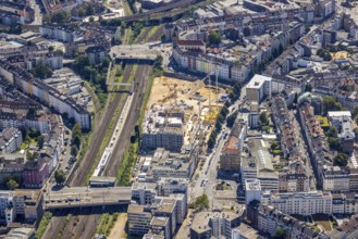 Aerial view, construction site and new building Le Quartier Central at the corner of Worringer