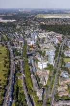 Aerial view, site view as well as construction site and new construction of the three-storey