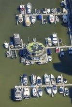 Aerial view, Marina Düsseldorf Yachthafen im Medienhafen Düsseldorf, Rhineland, North