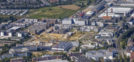 Aerial view, construction site and new building forty549 residential neighbourhood at Hansaallee