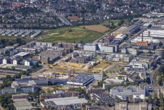 Aerial view, construction site and new building forty549 residential neighbourhood at Hansaallee