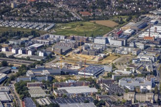 Aerial view, construction site and new building forty549 residential neighbourhood at Hansaallee