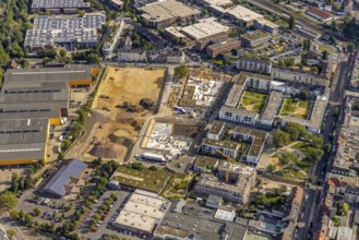 Aerial view, construction site and new building flats Am Gatherhof at the former premises of the