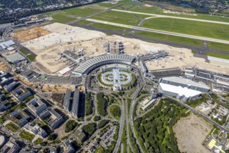Aerial photograph, Düsseldorf Airport in the Lohausen district of Düsseldorf, Rhineland, North