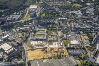 Aerial view, construction site and new building flats Am Gatherhof at the former premises of the