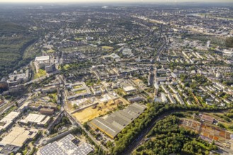 Aerial view, construction site and new building flats Am Gatherhof at the former premises of the