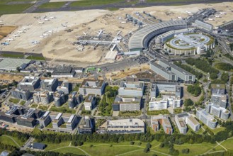 Aerial view, Düsseldorf Airport and Air Park business centre in the Lohausen district of