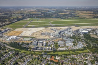 Aerial view, Düsseldorf Airport and Air Park business centre in the Lohausen district of