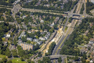 Aerial view, construction site at Danziger Straße with motorway access A44 Stockumer Höfe in