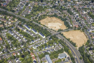 Aerial view, brownfield site after fashion house demolition on Danziger Straße for planned new