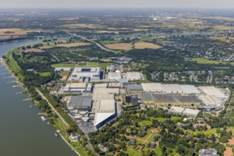 Aerial view, Messe Düsseldorf grounds and Merkur Spiel-Arena Bundesliga stadium in the Stockum