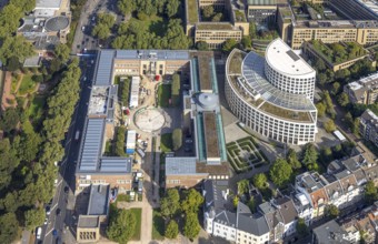 Aerial view, art palace and semicircular building of the Ministry of the Environment of North