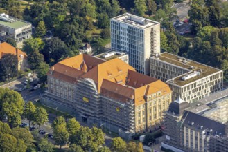 Aerial photo, Düsseldorf Higher Regional Court renovation work on the facade in the Pempelfort