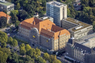 Aerial photo, Düsseldorf Higher Regional Court renovation work on the facade in the Pempelfort
