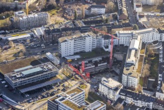 Aerial view, construction site at the corner of Mercedesstraße and Münsterstraße with new
