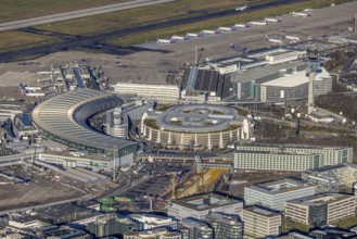 Aerial photo, Düsseldorf Airport with gates and handling fingers in the Lohausen district of