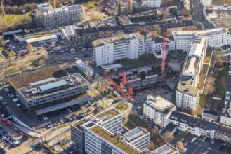Aerial view, construction site at the corner of Mercedesstraße and Münsterstraße with new