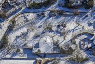 Aerial view, In Duisburg Zoo, Duissern, Duisburg, Ruhr area, North Rhine-Westphalia, Germany, DE,