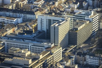 Aerial view, office buildings and commercial buildings with Ministry of the Interior of the State