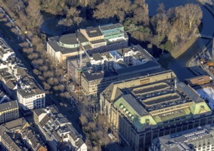 Aerial view, German Opera and construction site with new building on Heinrich-Heine-Allee in the