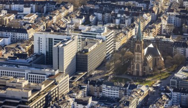 Aerial view, office buildings and commercial buildings with the Ministry of the Interior of the