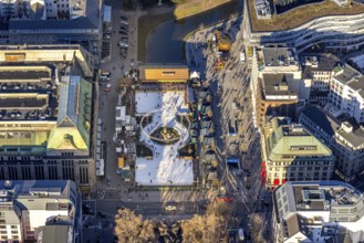 Aerial view, DEG-Winterwelt ice skating rink on the Kö at Corneliusplatz, city centre, Düsseldorf,