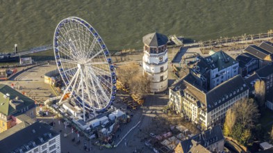 Aerial view, Wheel of Vision Ferris wheel at Burgplatz for the Christmas season in the old town