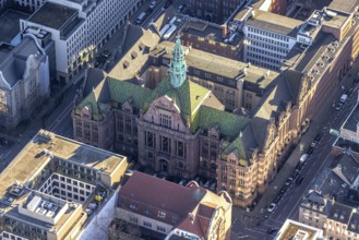 Aerial view, administrative court Düsseldorf with green roof in city centre in Düsseldorf,