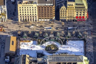 Aerial view, DEG-Winterwelt ice skating rink on the Kö at Corneliusplatz, city centre, Düsseldorf,