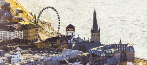 Aerial view, Wheel of Vision Ferris wheel at Burgplatz at Christmas time in the Old Town in
